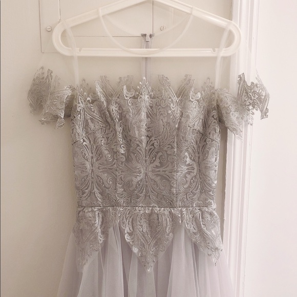 Chi Chi London Tulle Lace Prom Midi Dress - Grey - Picture 5 of 9